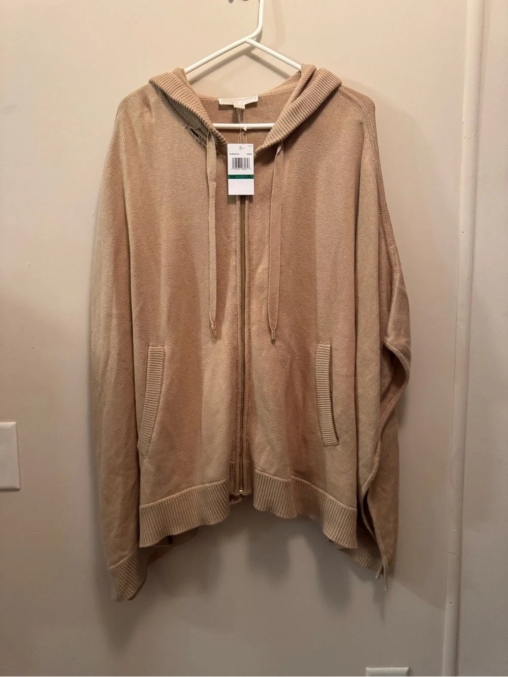 NWT Defect Michael Kors Beige Zip-Up Hooded Sweater